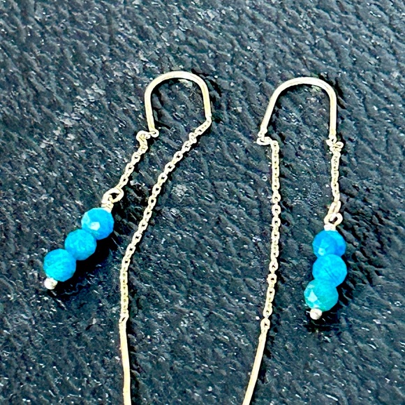 Elegant Blue Sterling Silver and Beaded Dangle Earrings - Picture 2 of 6